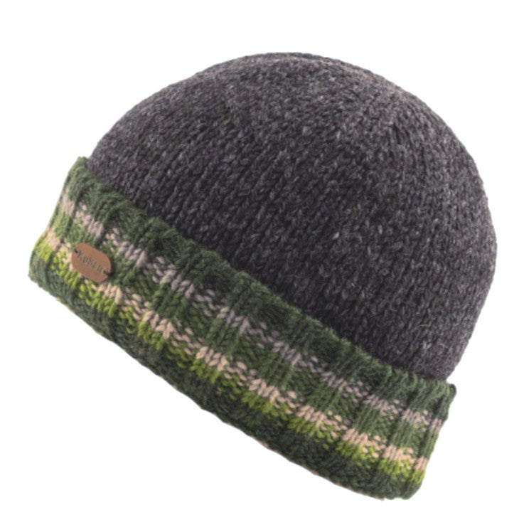 Kusan Wool Turn Up Beanie Hat Grey/Green(PK2311)