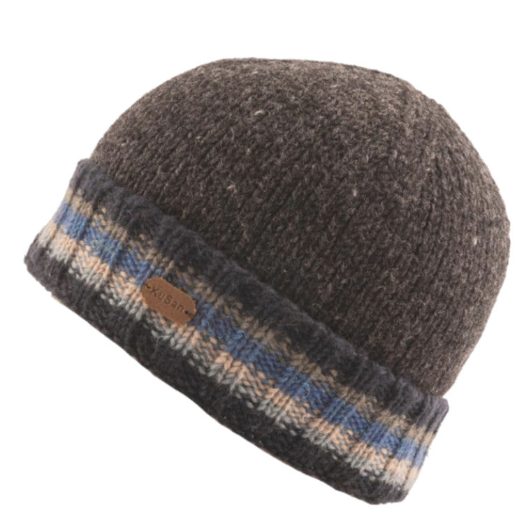 Kusan Wool Turn Up Beanie Hat Grey/Blue (PK2311)