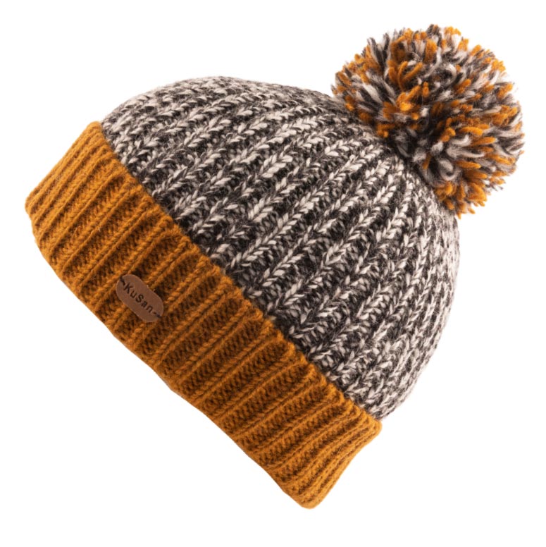Kusan Grey Marl Wool Bobble Hat Mustard