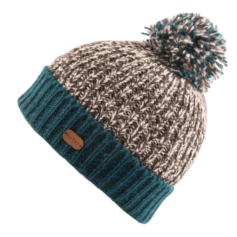 Kusan Grey Marl Wool Bobble Hat Teal