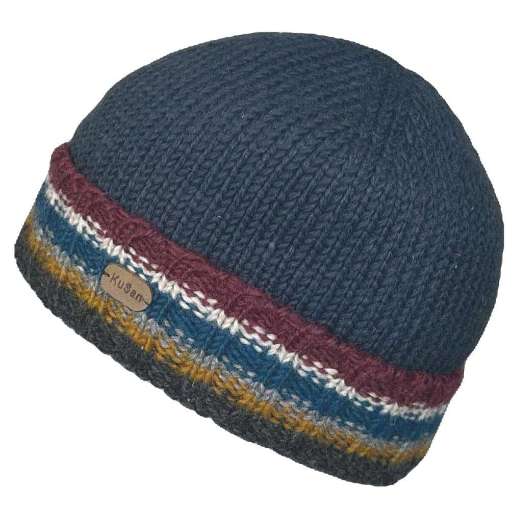 Kusan Wool Turn Up Beanie Hat Navy