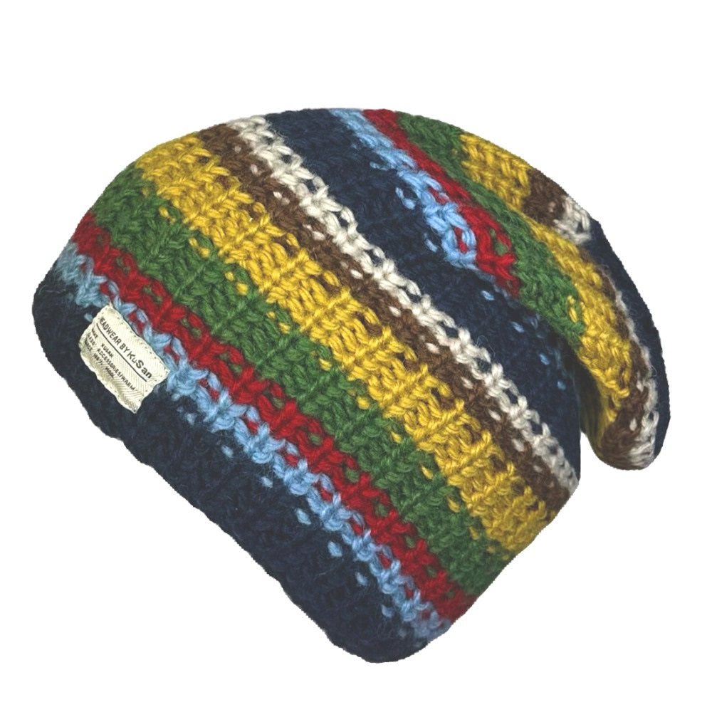 Kusan Multi Coloured Stripe Floppy Slouch Beanie