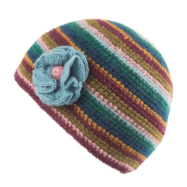 Kusan Crochet Beanie Hat With Removable Flower Brooch Plum (PK2020)