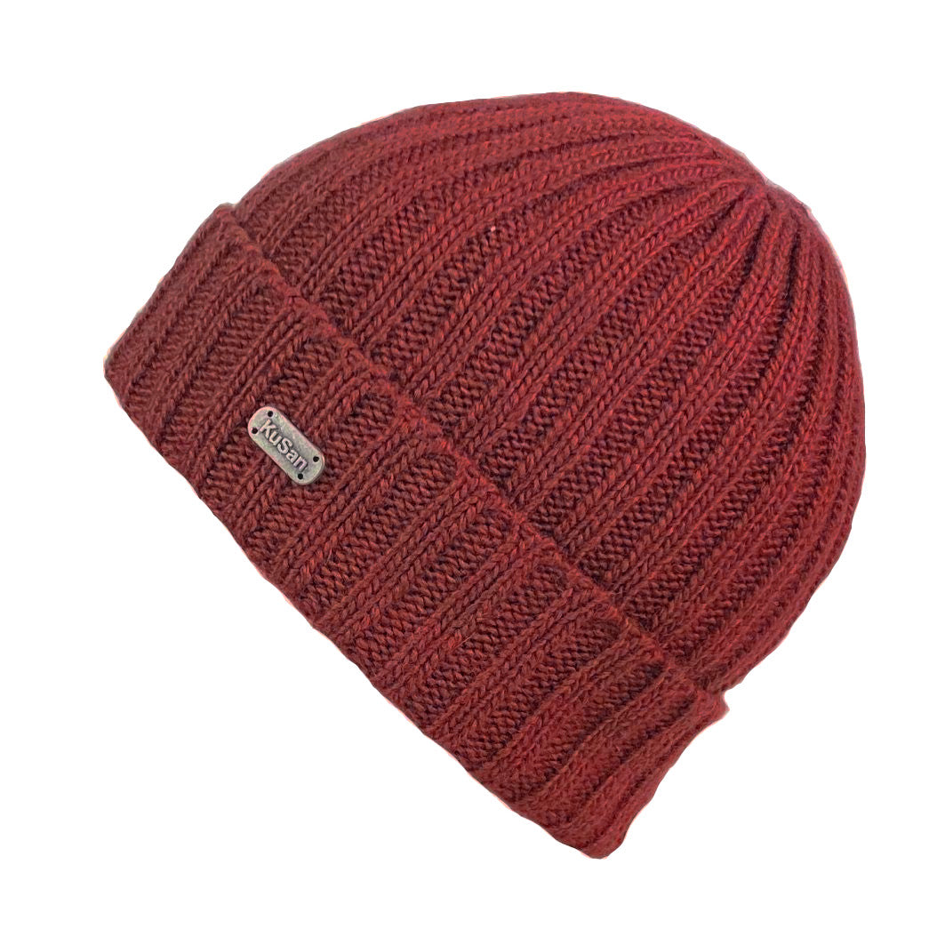 Kusan Rib Knit Turn Up Beanie Hat Red (PK2226)