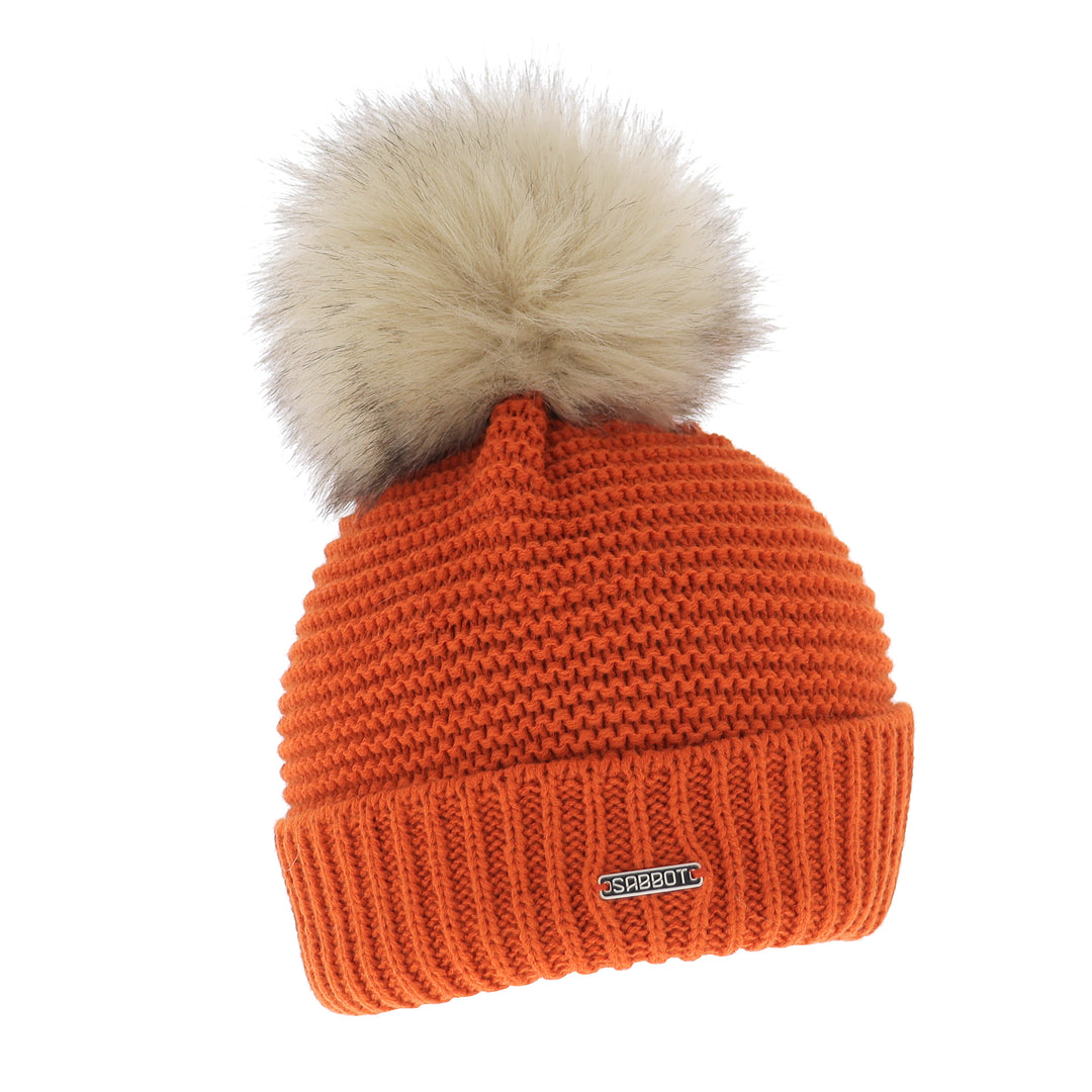 Sabbot Eva Knit Turn Up Faux Fur Bobble Hat Russet