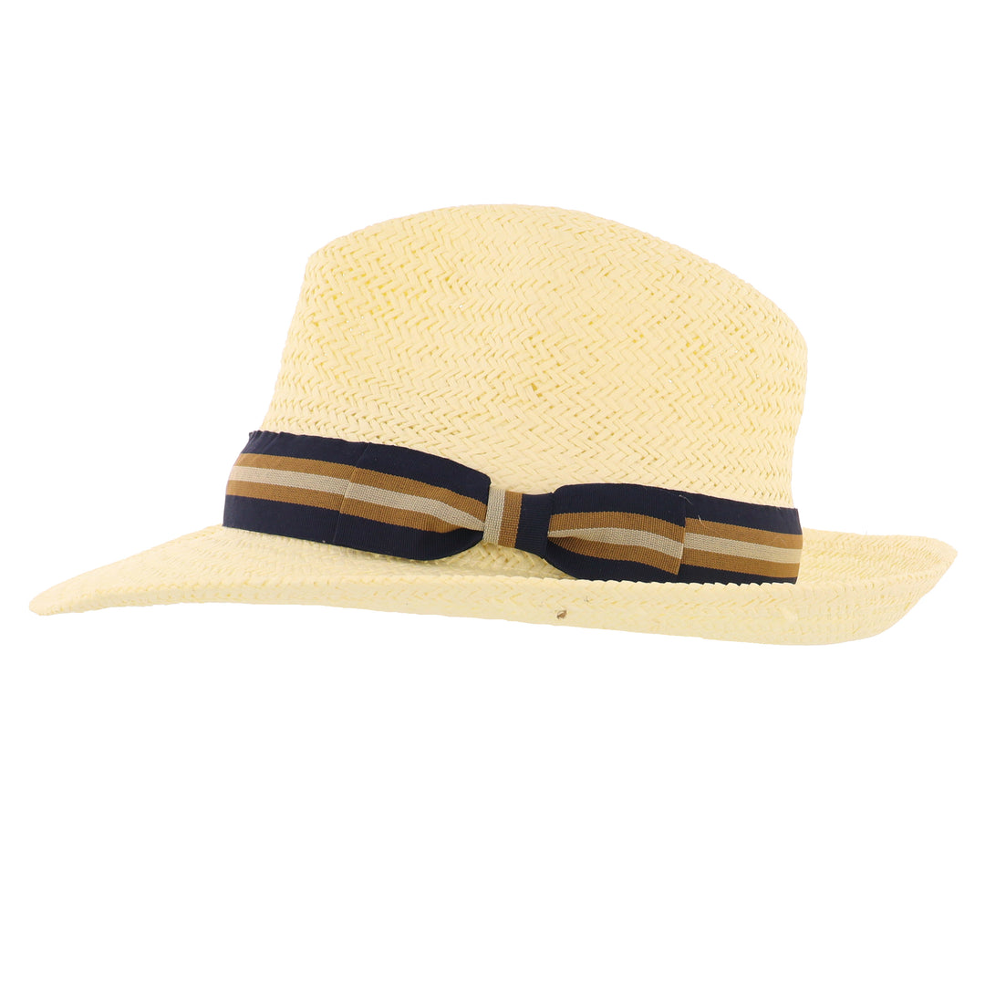 Men's Panama Style Summer Hat With Navy Stripe Band
