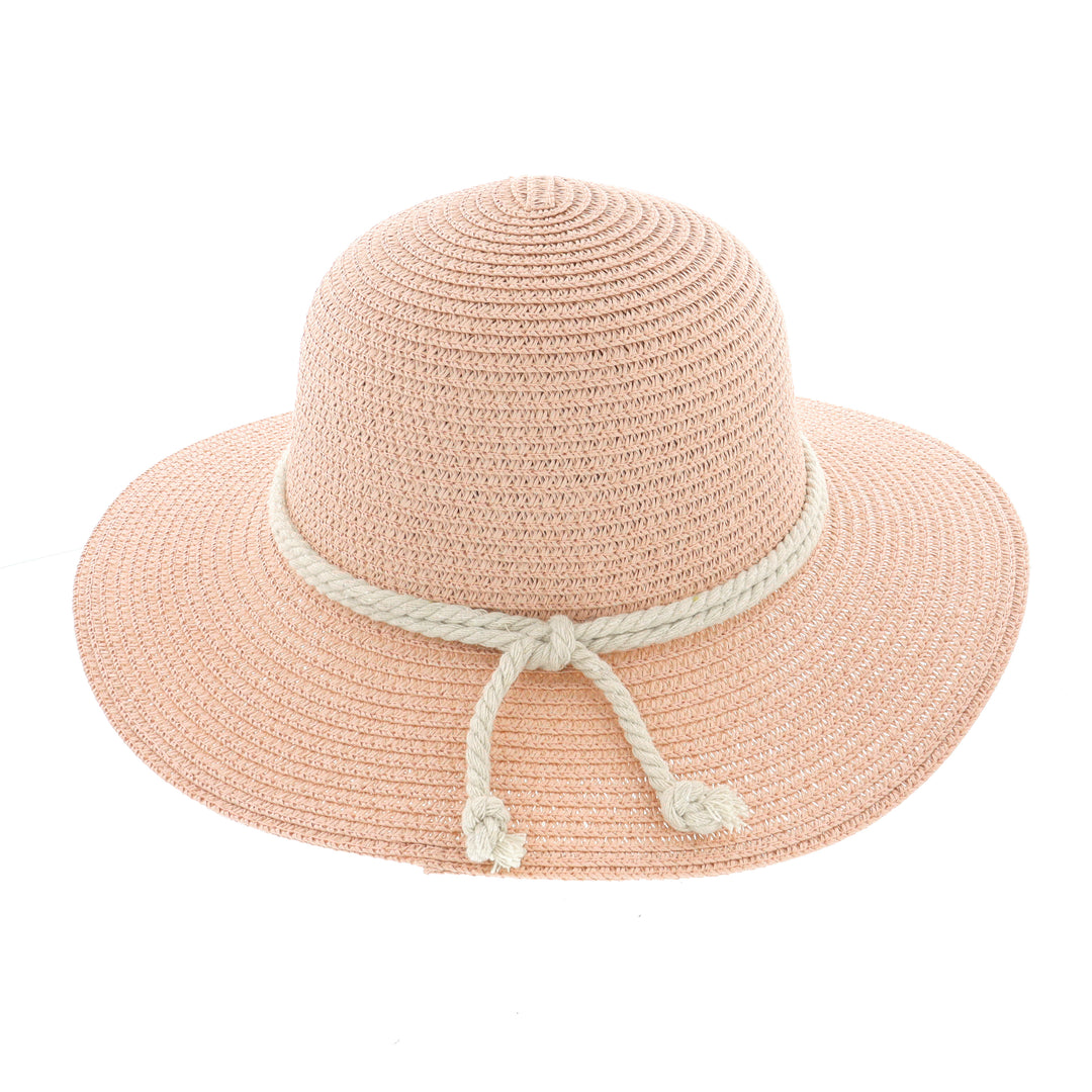 Ladies Summer Straw Wide Brim Sun Hat in Light Pink