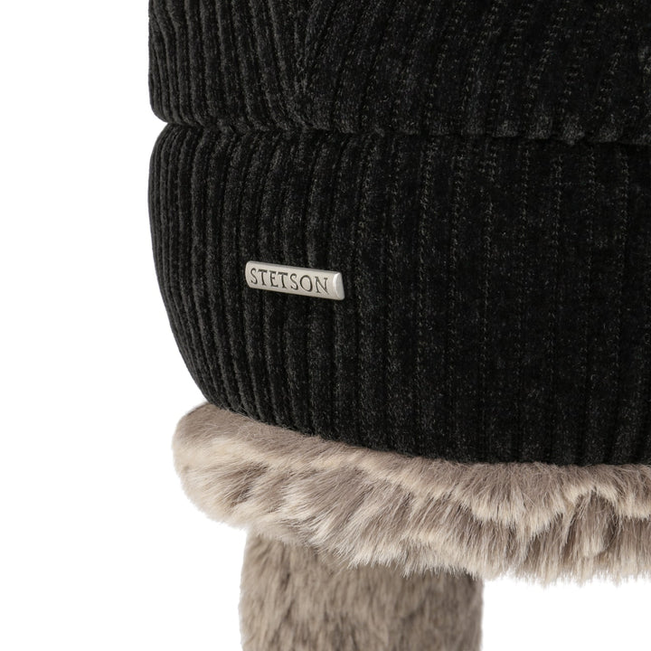 Stetson Corduroy Bomber Aviator Hat Black
