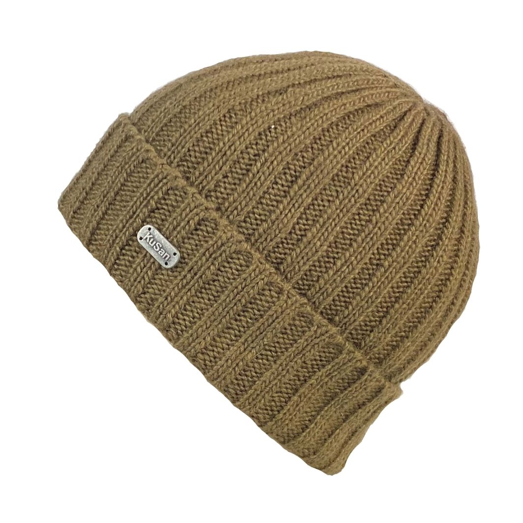 Kusan Rib Knit Turn Up Beanie Hat Taupe (PK2226)