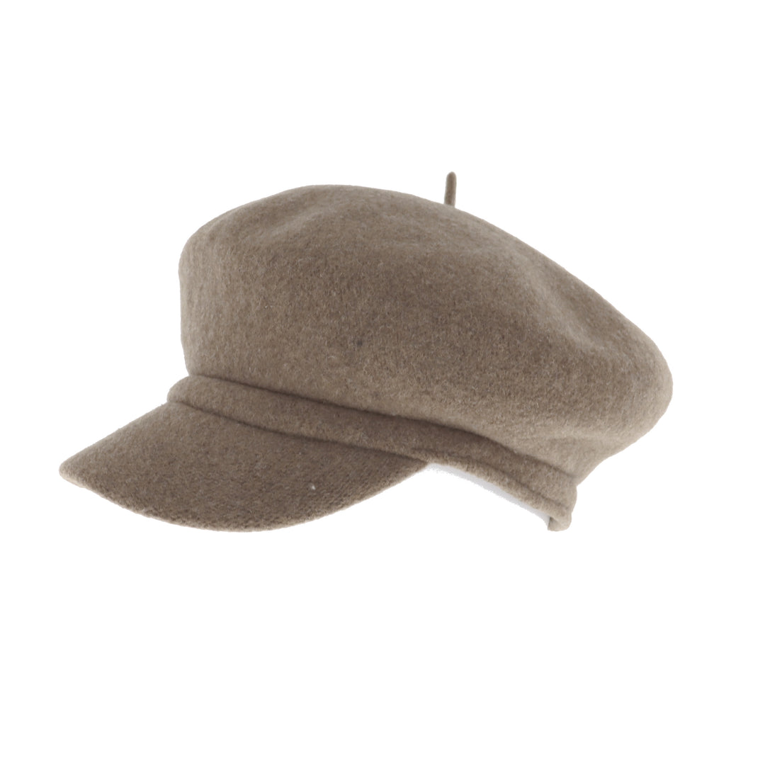 Oversized Wool Beret Peak Cap in Taupe