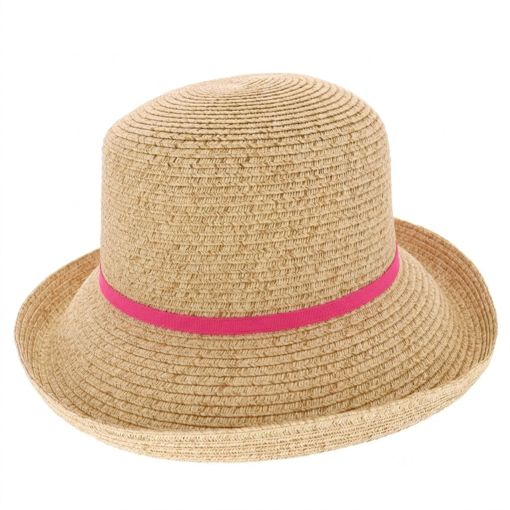 Women’s Summer Straw Fedora Hat with Pink Band - Neutral Magenta Fedora Hat - Etsy main image 3