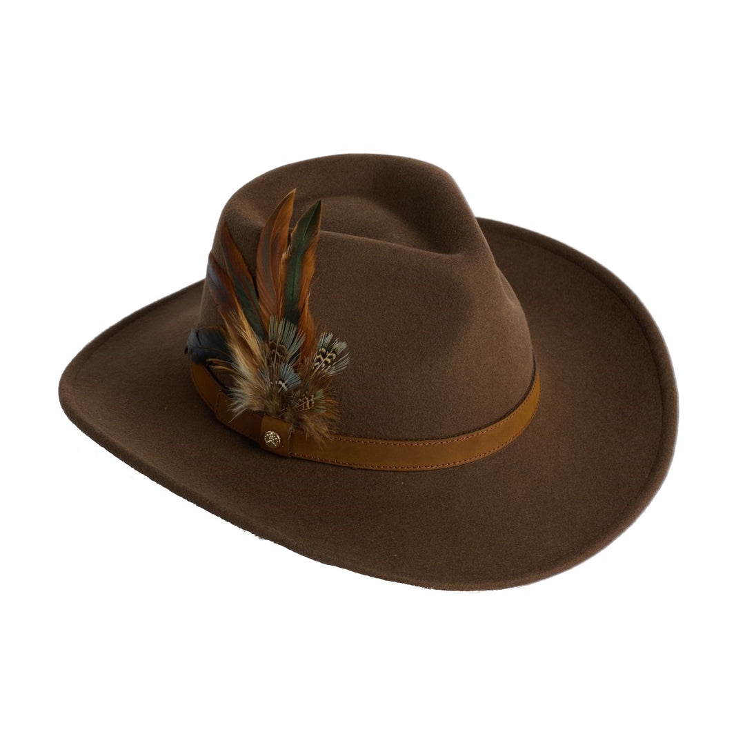 Failsworth Ladies Wool Fedora Hat With Feather in Truffle