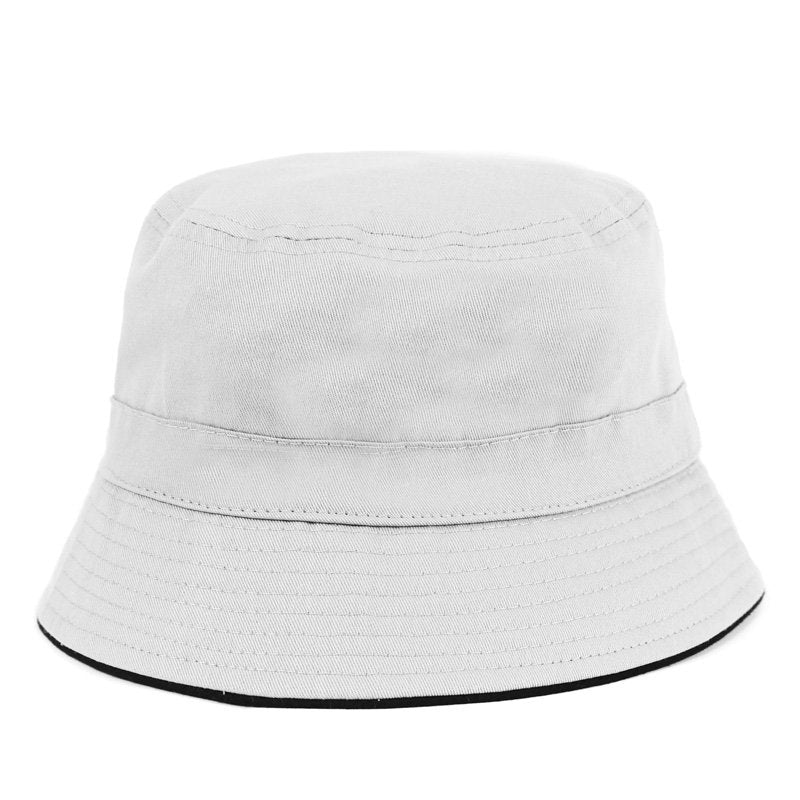 White Cotton Bucket Sun Hat With Navy Piping