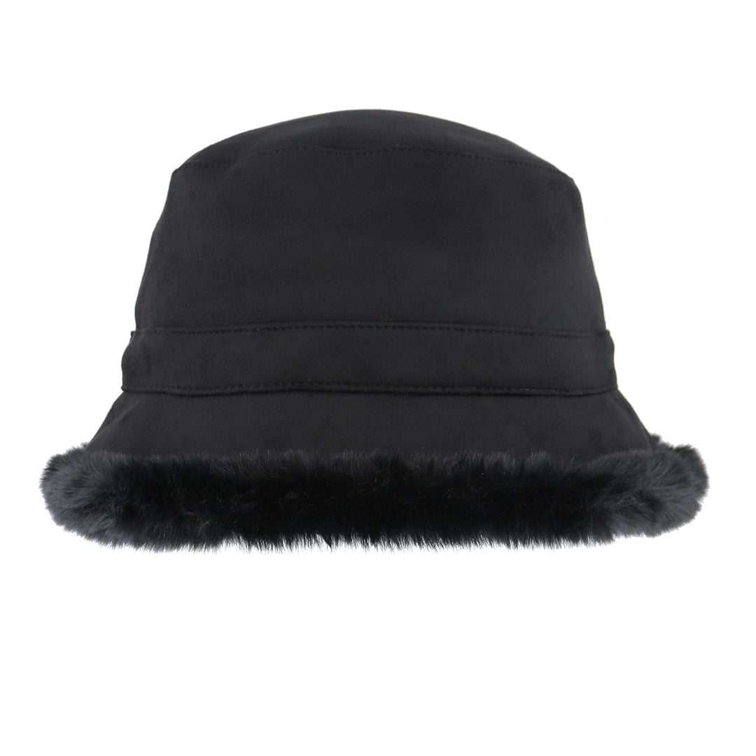 Whiteley Ladies Reversible Faux Suede Bucket Hat Black