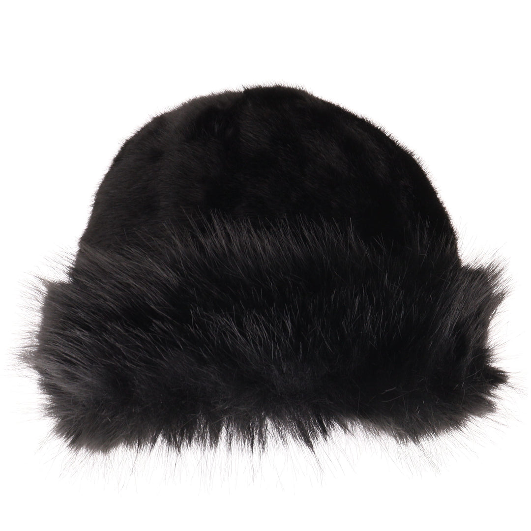 Faux Fur Cuff Cloche Hat in Black