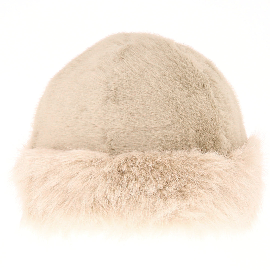 Faux Fur Cuff Cloche Hat in Cookie