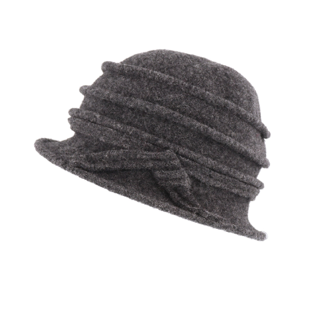 Charcoal Ribbed Twist Wool Pull On Cloche