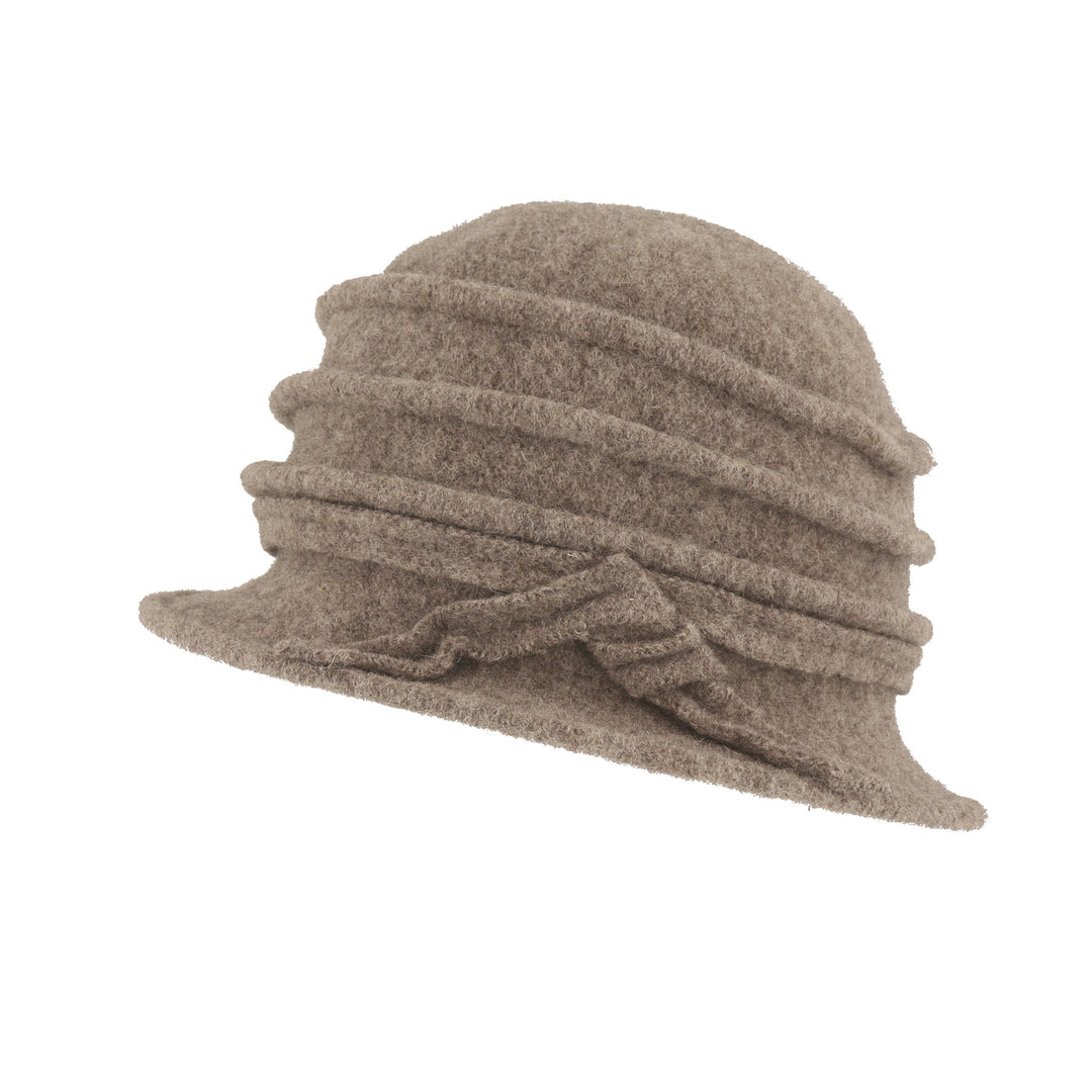 Latte Ribbed Twist Wool Pull On Cloche