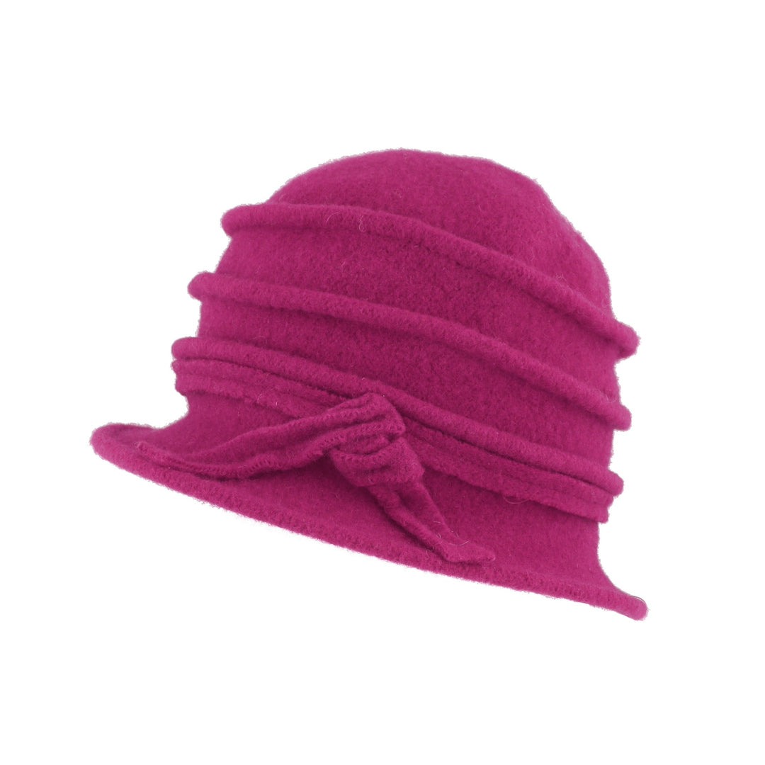 Magenta Ribbed Twist Wool Pull On Cloche