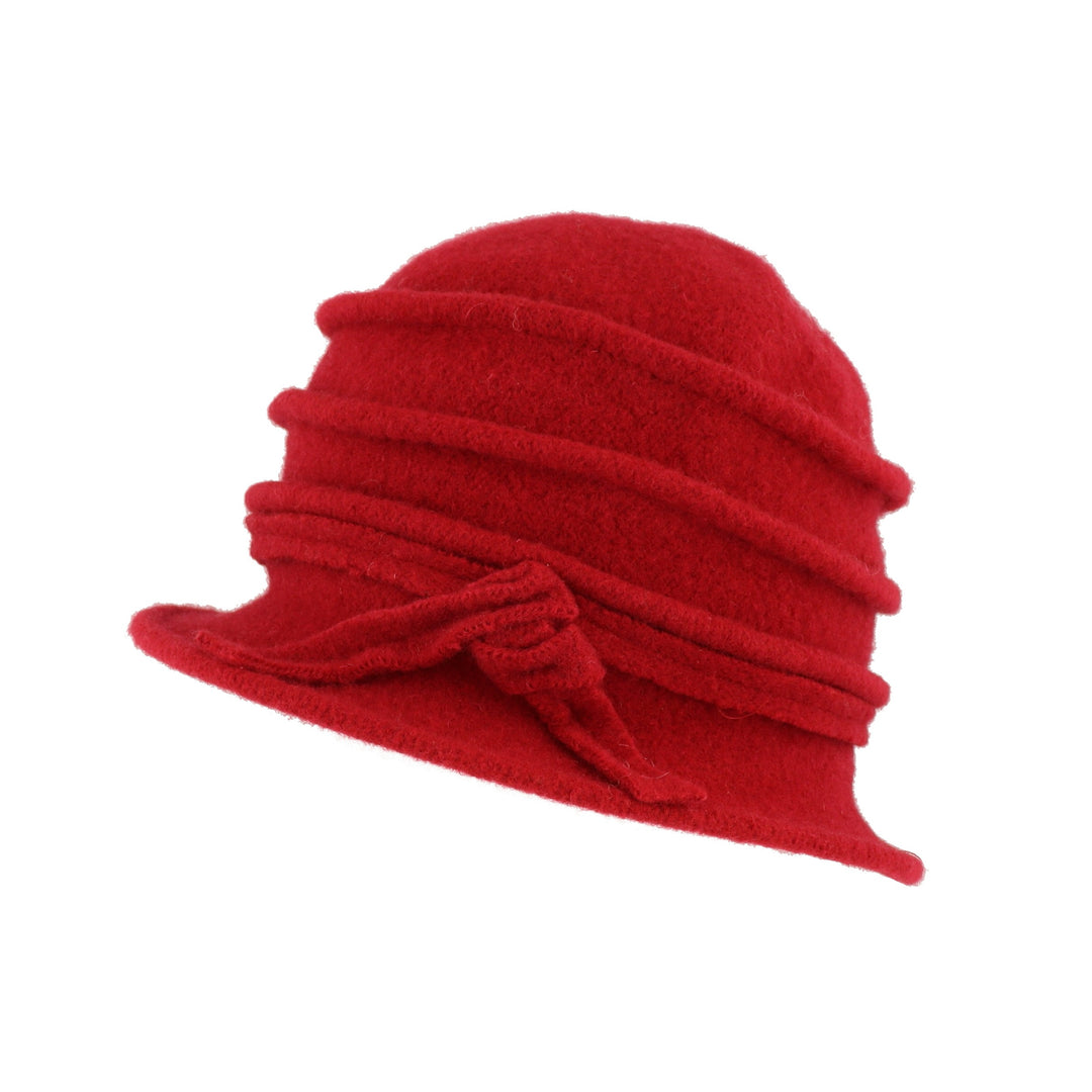 Berry Red Ribbed Twist Wool Pull On Cloche