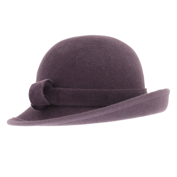 Ladies Curved Brim Cloche Hat in Damson