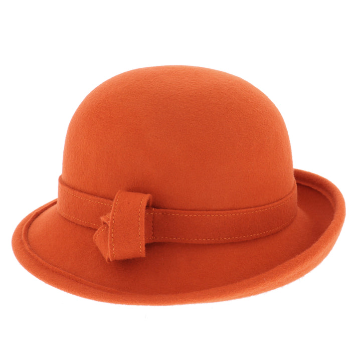 Ladies Curved Brim Cloche Hat in Pumpkin