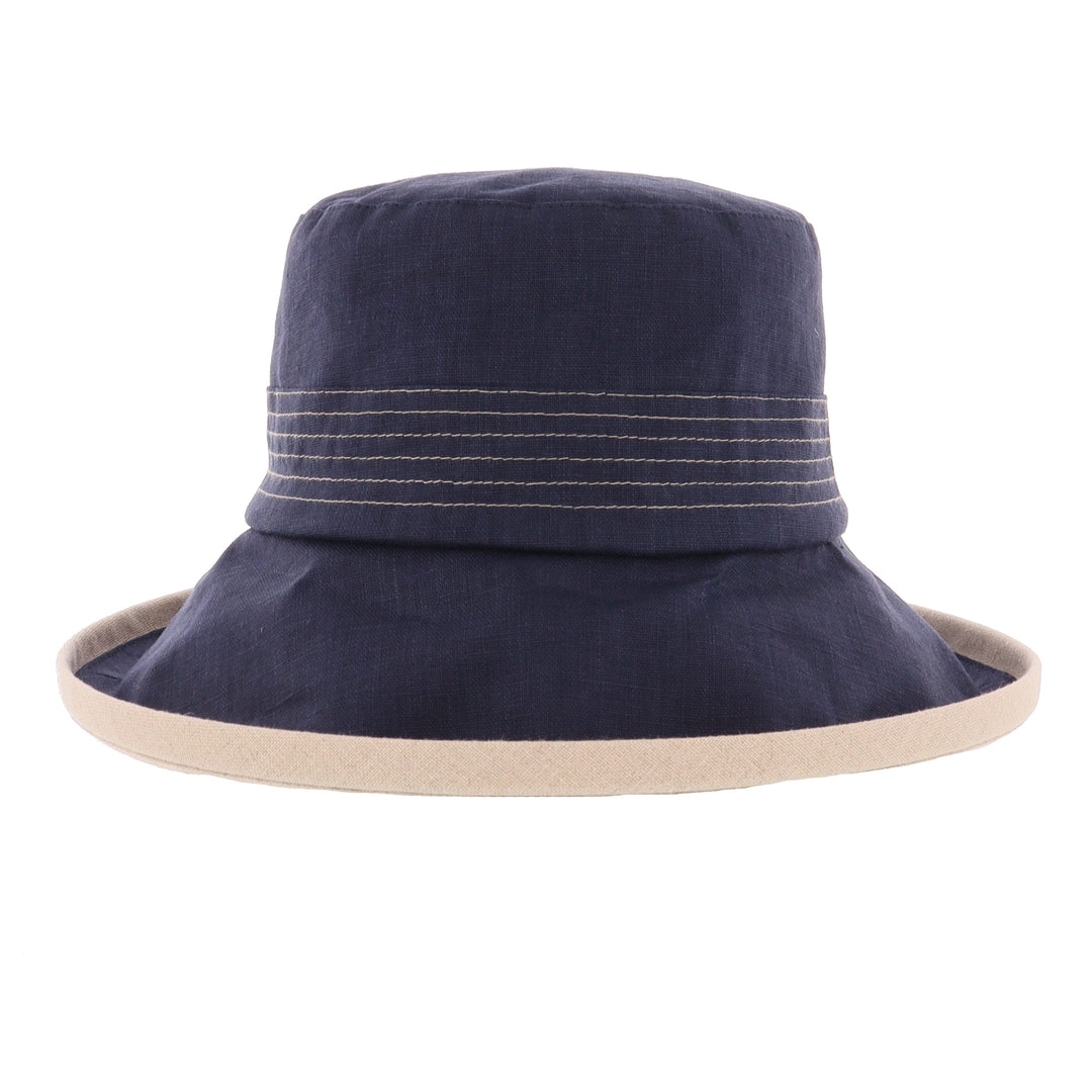 Linen Wide Brim Sun Hat in Navy