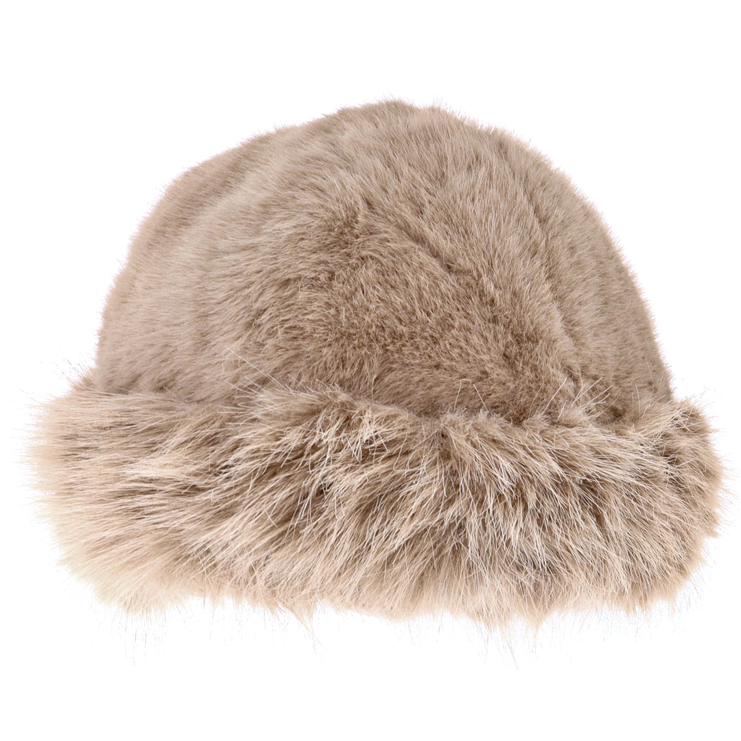 Faux Fur Cuff Cloche Hat in Latte