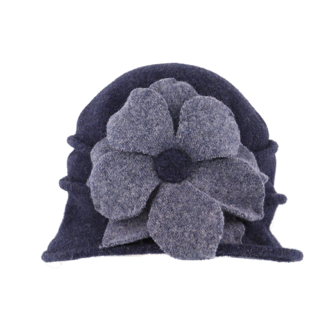 Blue Pure New Wool Flower Pull On Cloche Hat