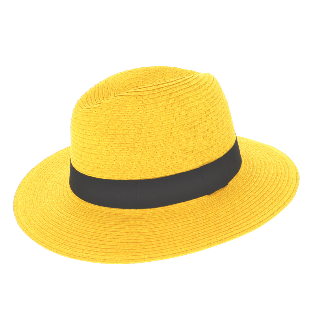 Yellow Ladies Summer Straw Fedora Hat