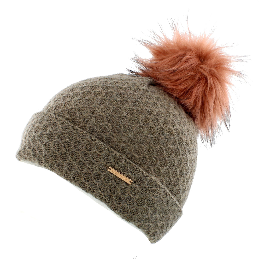 Eden Knitted Bobble Hat with Faux Fur Pom From Alice Hannah