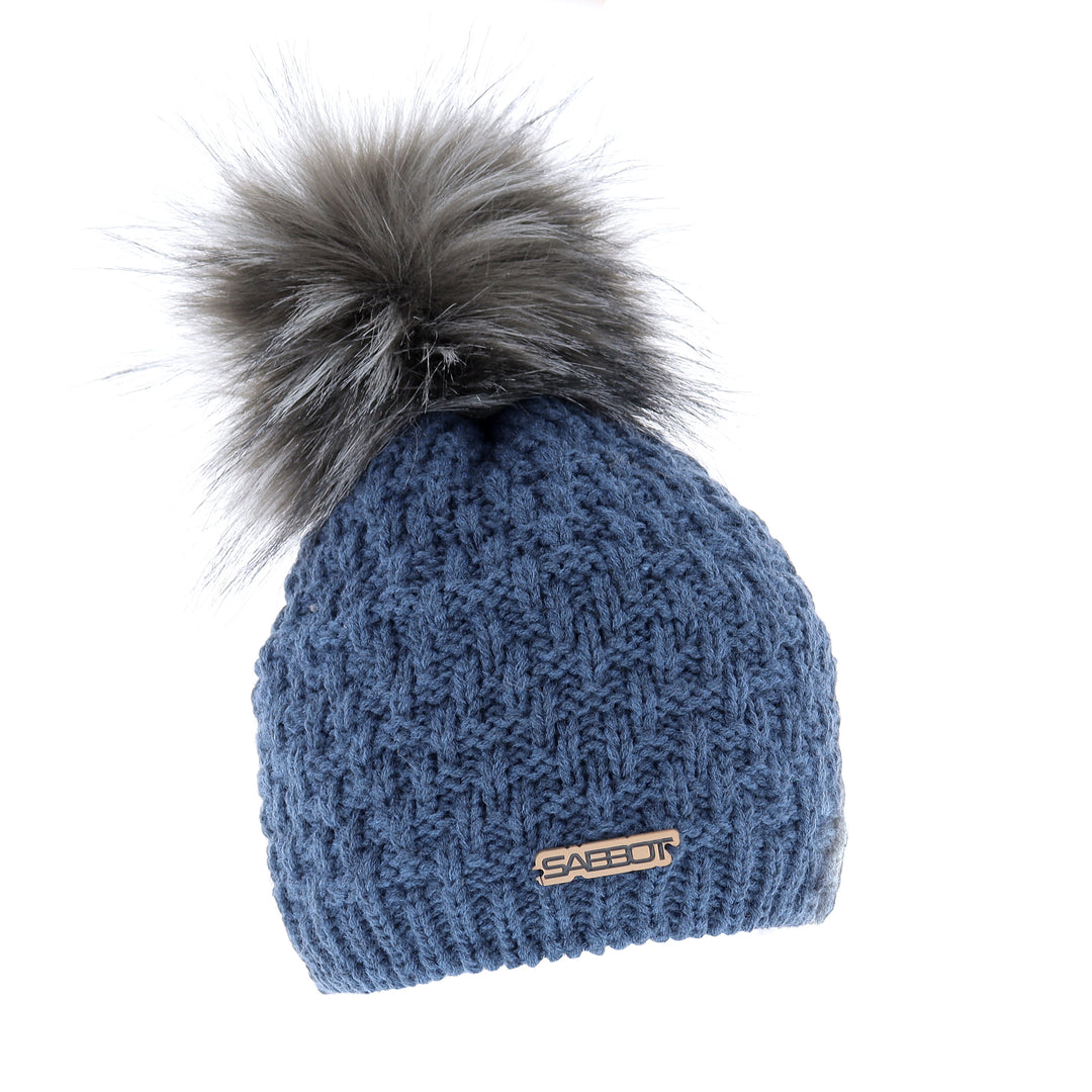Sabbot Petra Chunky Knit Faux Fur Bobble Hat Denim