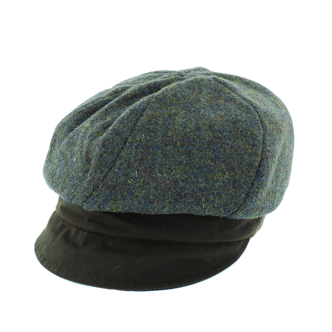 Failsworth Ladies Harris Tweed & Wax Brim Bakerboy Cap Dark Green