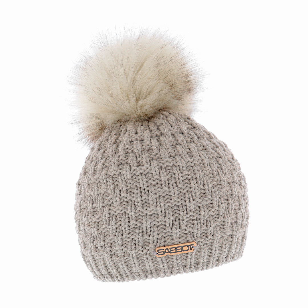 Sabbot Petra Chunky Knit Faux Fur Bobble Hat Oatmeal