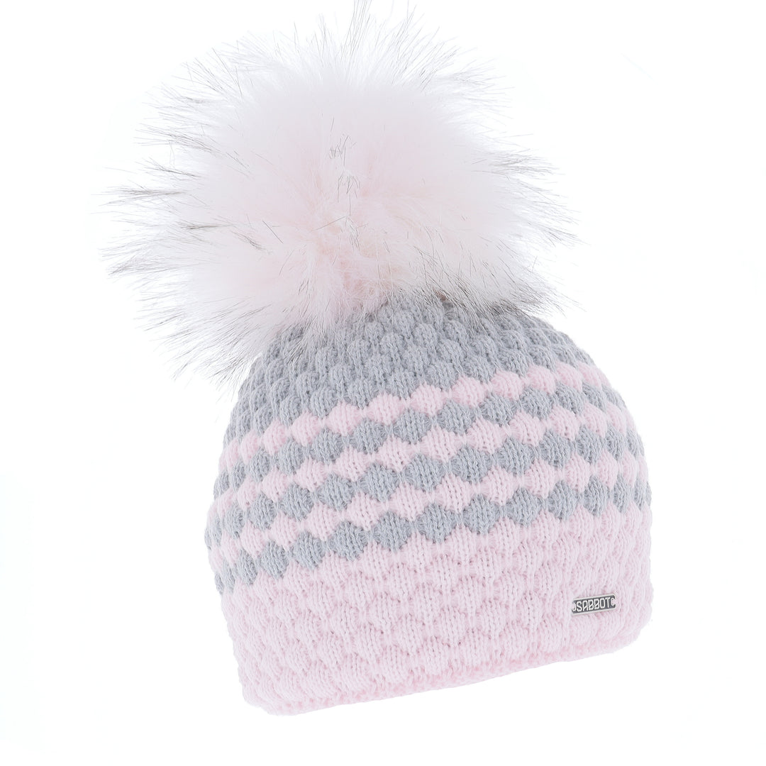 Sabbot Chloe Knit Faux Fur Bobble Hat Pink/Grey