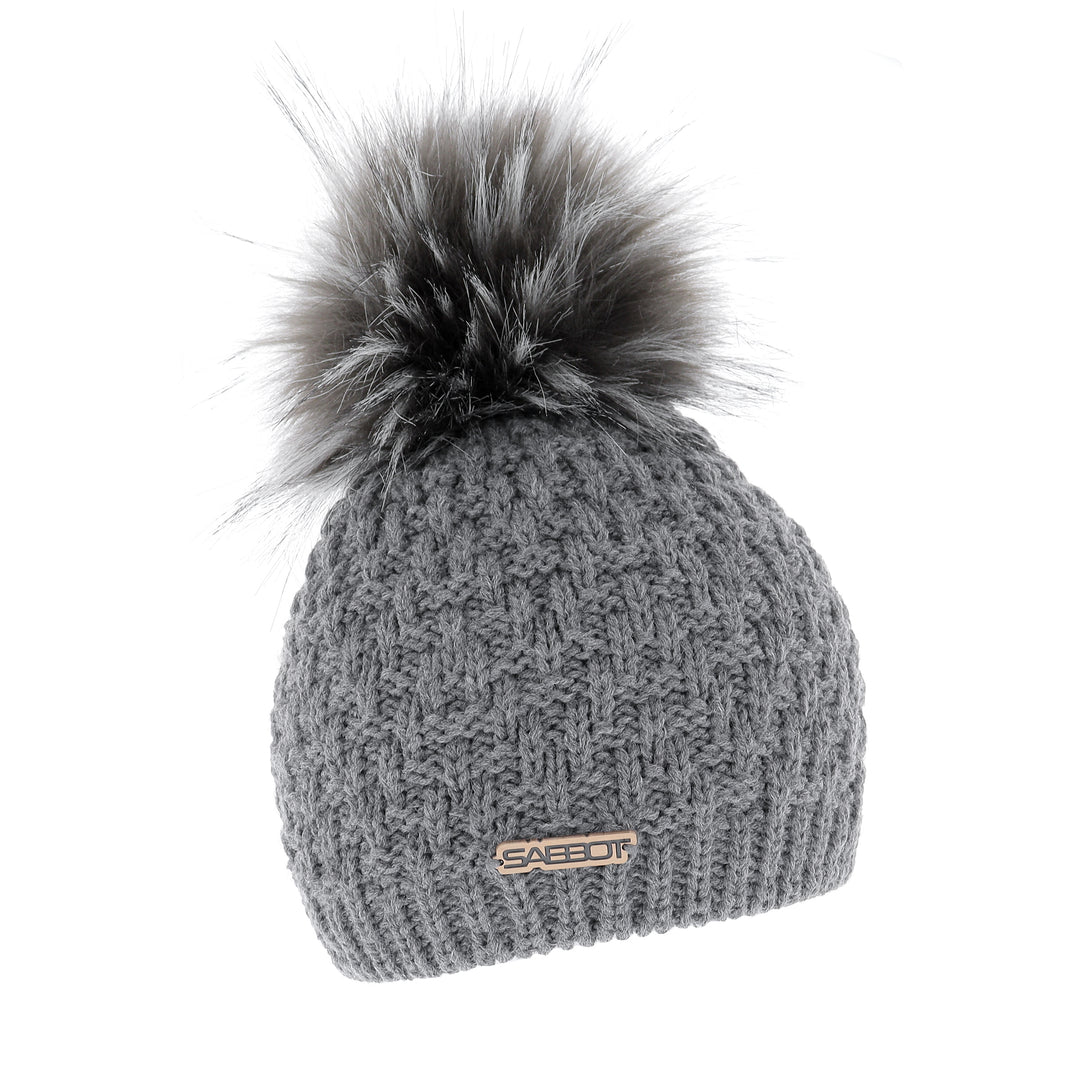 Sabbot Petra Chunky Knit Faux Fur Bobble Hat Charcoal