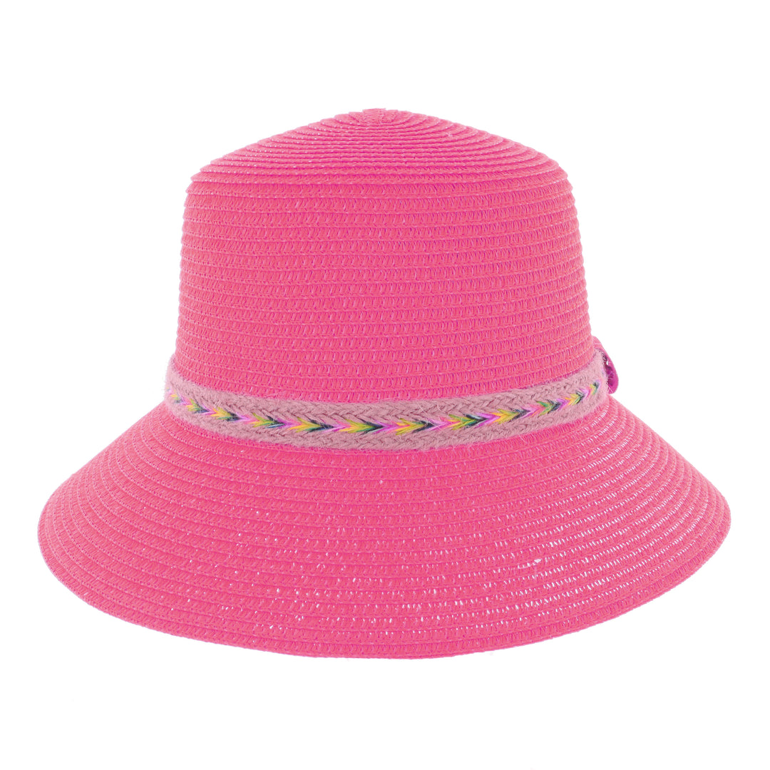 Ladies Down Brim Summer Straw Hat in Pink