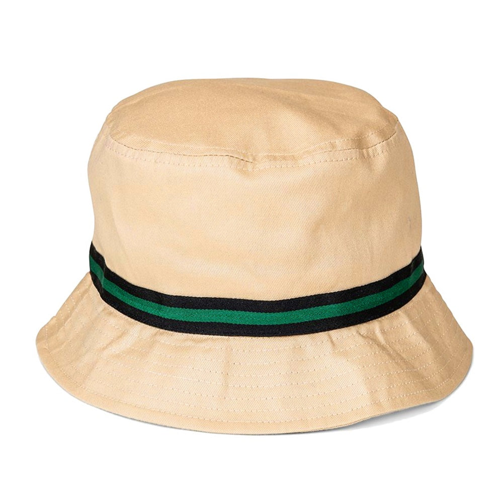 Cotton Bucket Sun Hat With Green Stripe Band