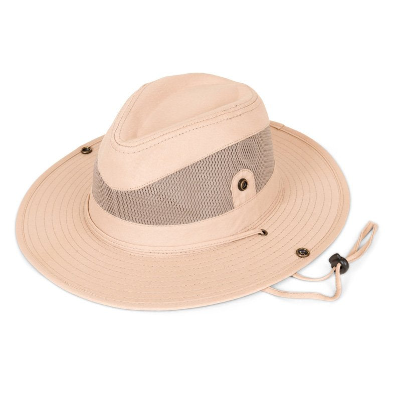Mesh Crown Pin Up Brim Bush Hat in Sand