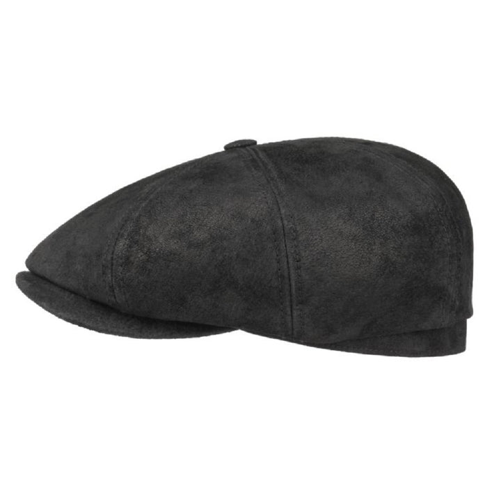 Stetson Leather Hatteras Bakerboy Cap In Black