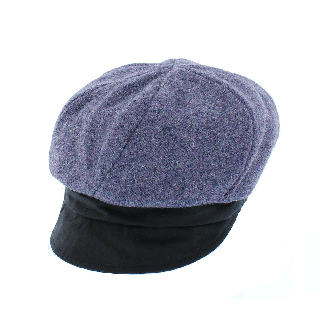 Failsworth Ladies Harris Tweed & Wax Brim Bakerboy Cap Purple