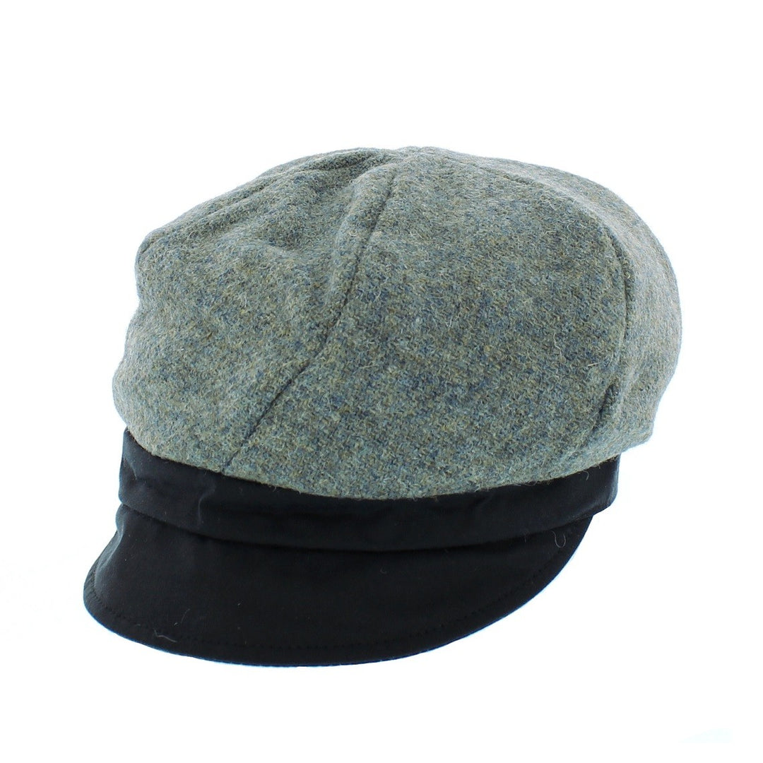 Failsworth Ladies Harris Tweed & Wax Brim Bakerboy Cap Light Green