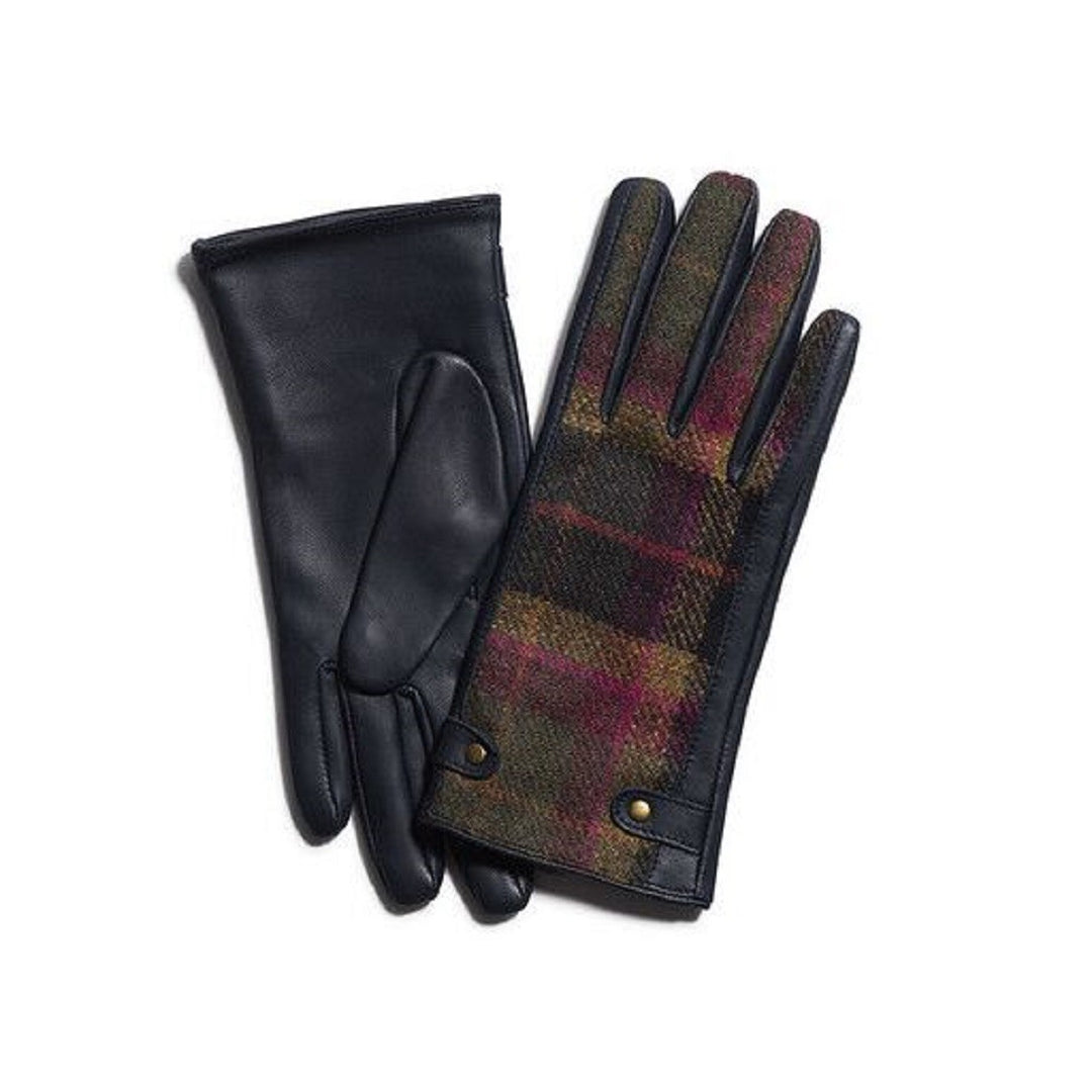 Failsworth Ladies Country Mallalieus Wool & Leather Gloves In Navy/Green/Pink