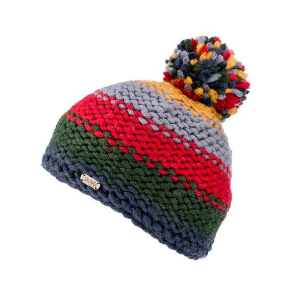Kusan Moss Yarn Bobble Hat Red Rainbow (PK1834)