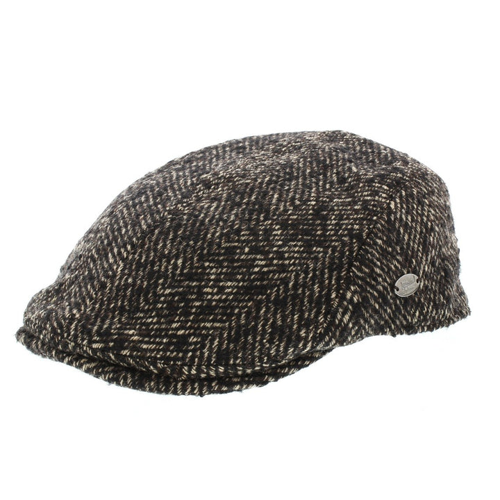 Whiteley Fleck Duckbill Flat Cap In Black