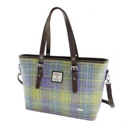 Glen Appin Harris Tweed Classic Spey Tote Handbag Lilac & Green Check