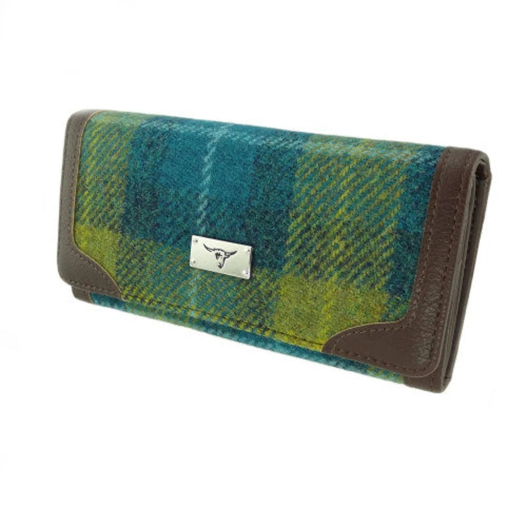 Glen Appin Harris Tweed Ladies Bute Fold Over Purse Blue Green Check