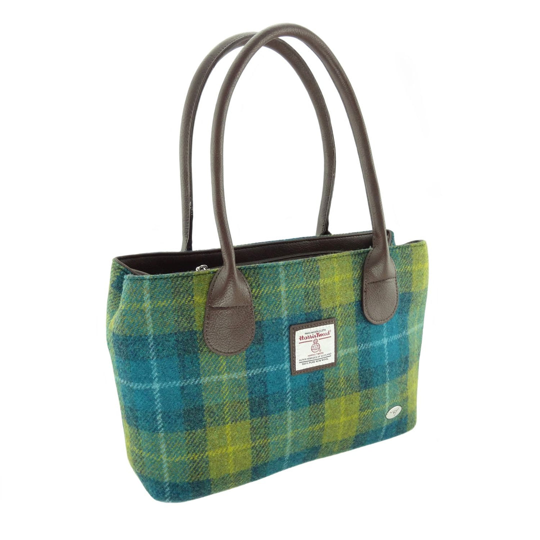 Glen Appin Harris Tweed Classic Cassley Handbag Sea Blue & Green Check
