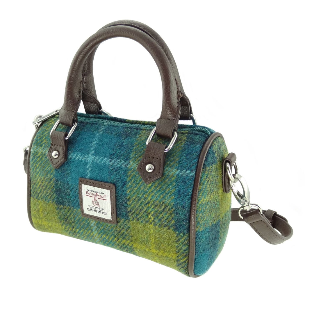 Glen Appin Harris Tweed Kilbride Mini Bowling Bag Sea Blue & Green Check
