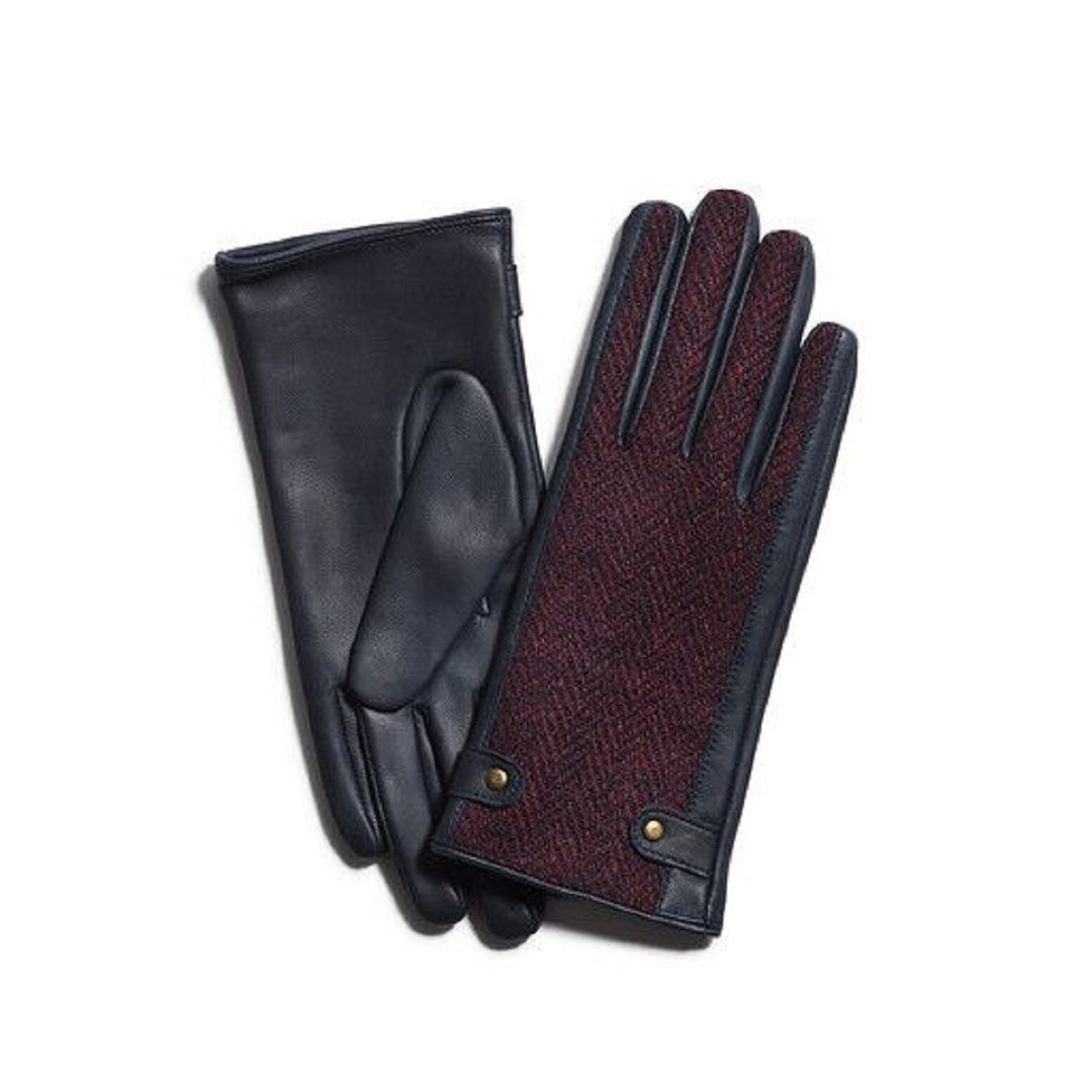 Failsworth Ladies Harris Tweed & Leather Gloves (Pink Herringbone)